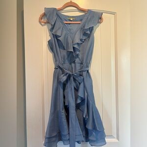 Blue ruffle wrap dress